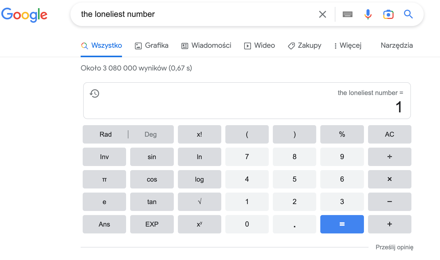10 Google trick the loneliest number screen